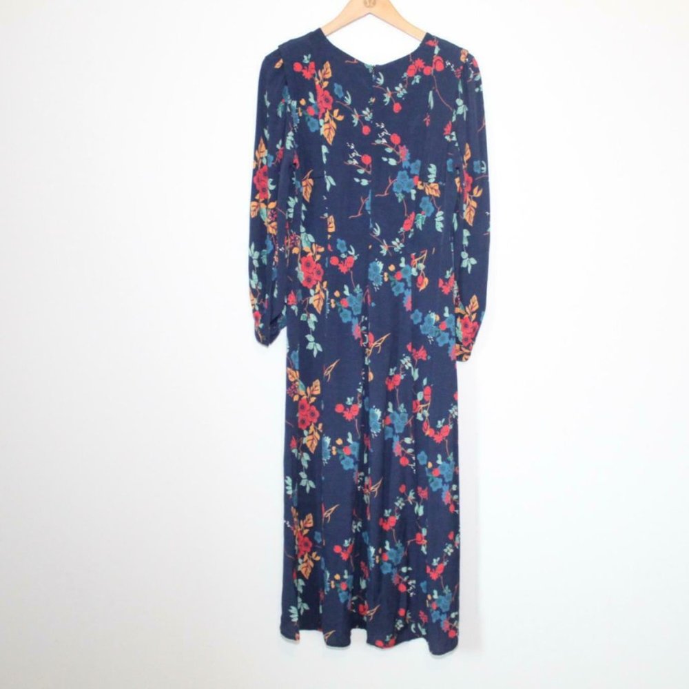 SEA New York Mari Floral Midi Dress Navy Blue V-Neck Long Sleeve Size 6 H12689 - Picture 5 of 10